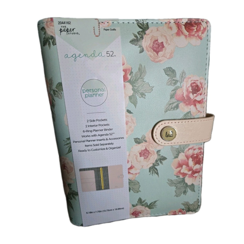 The Paper Studio Agenda 52 Floral 6 Ring Binder Planner Pleather Snap Organizer
